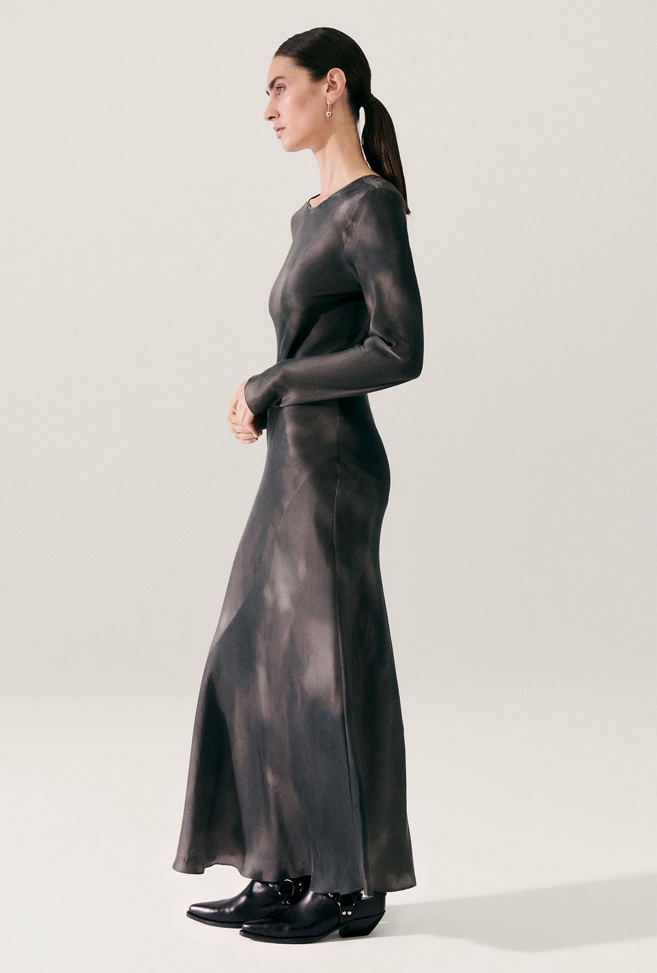 Silk Laundry Full Sleeve Bias Dress - Smoke | Garmentory