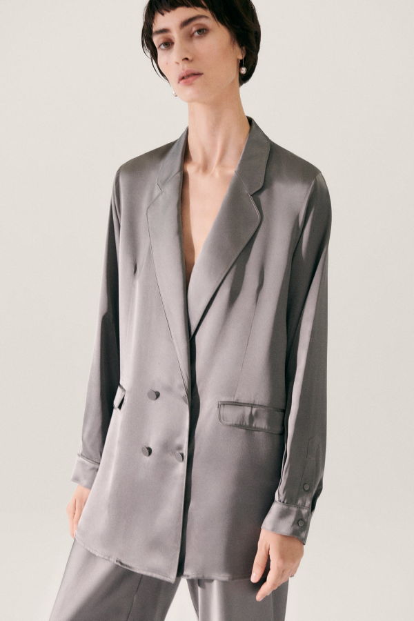 Silk Laundry Relaxed Blazer - Grey Pearl