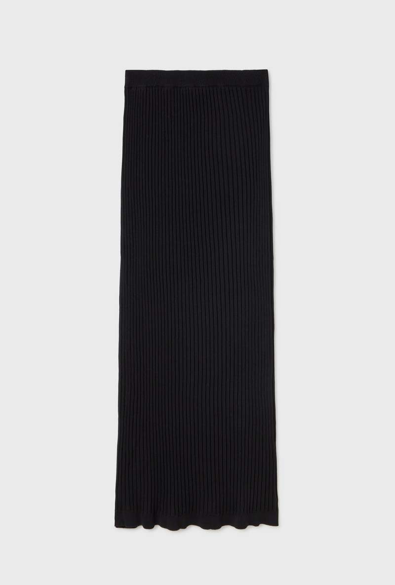 Silk Laundry Ribbed Straight Skirt - Black