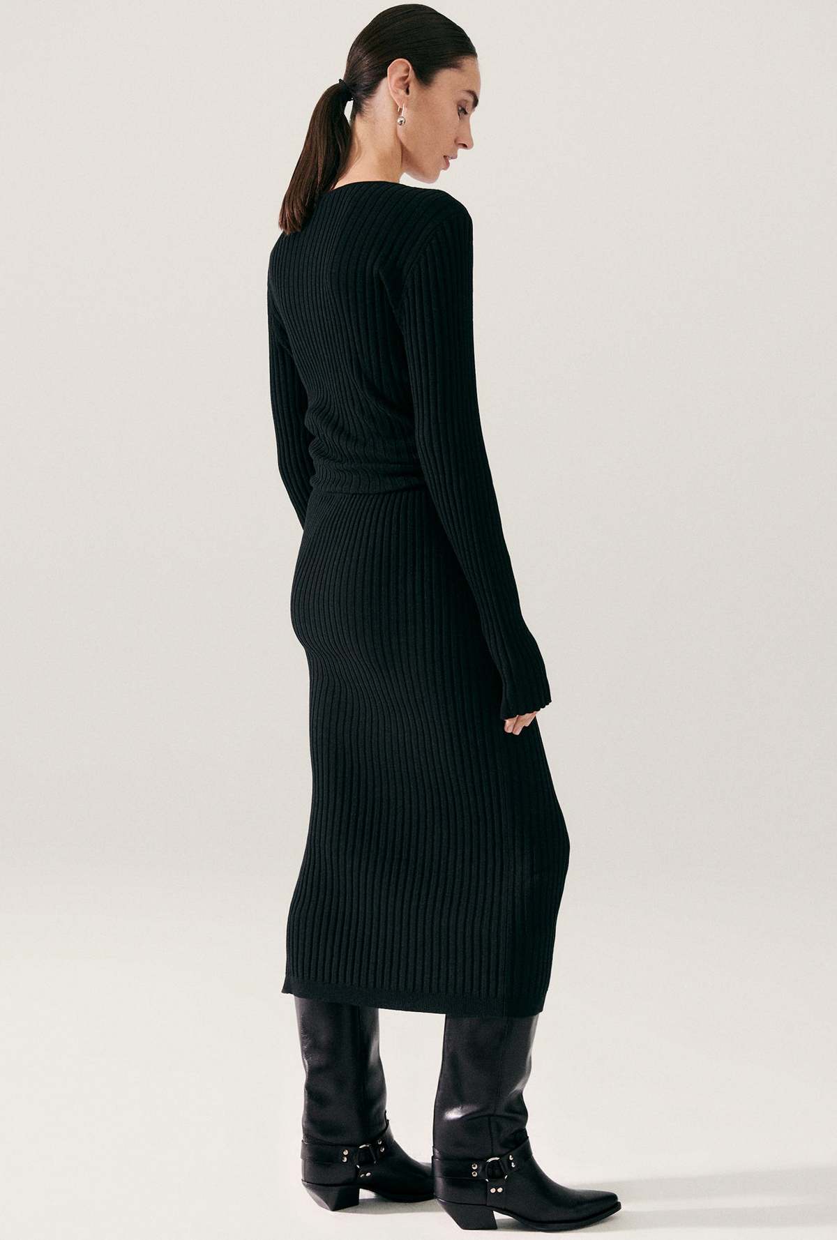 Silk Laundry Ribbed Straight Skirt - Black - Image 2 of 7