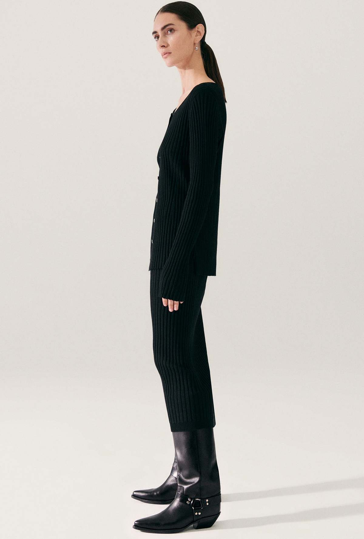 Silk Laundry Ribbed Straight Skirt - Black - Image 3 of 7