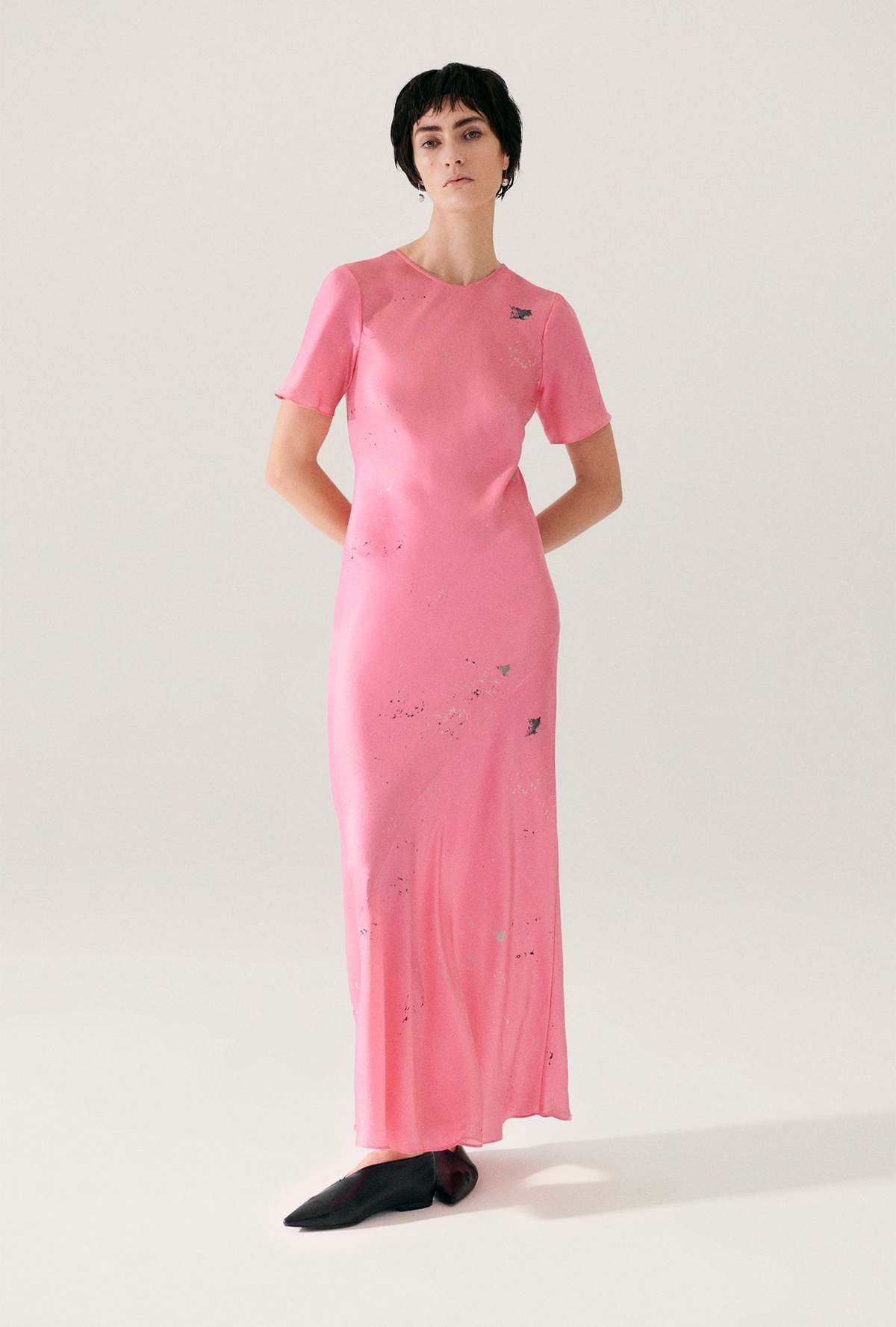 Silk Laundry Short Sleeve Bias Dress - Hog Wash - Image 3 of 5