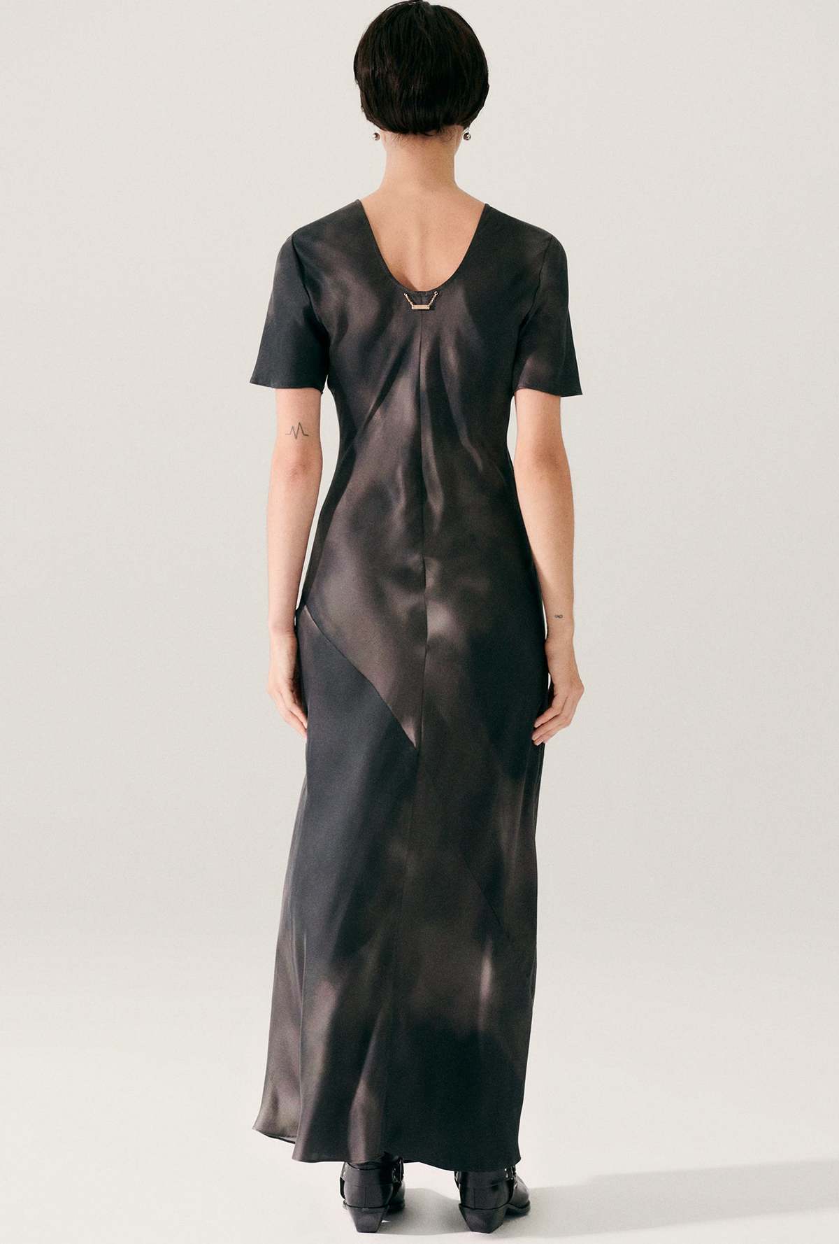 Silk Laundry Short Sleeve Bias Dress - Smoke - Image 2 of 6