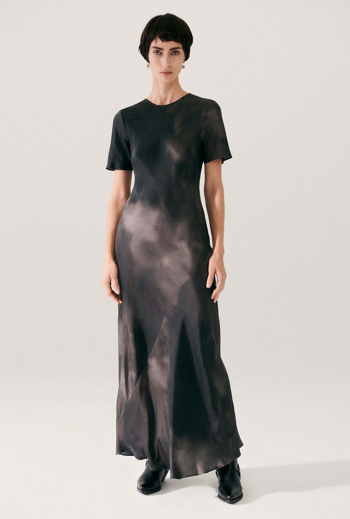 Silk Laundry Short Sleeve Bias Dress - Smoke - Image 3 of 6