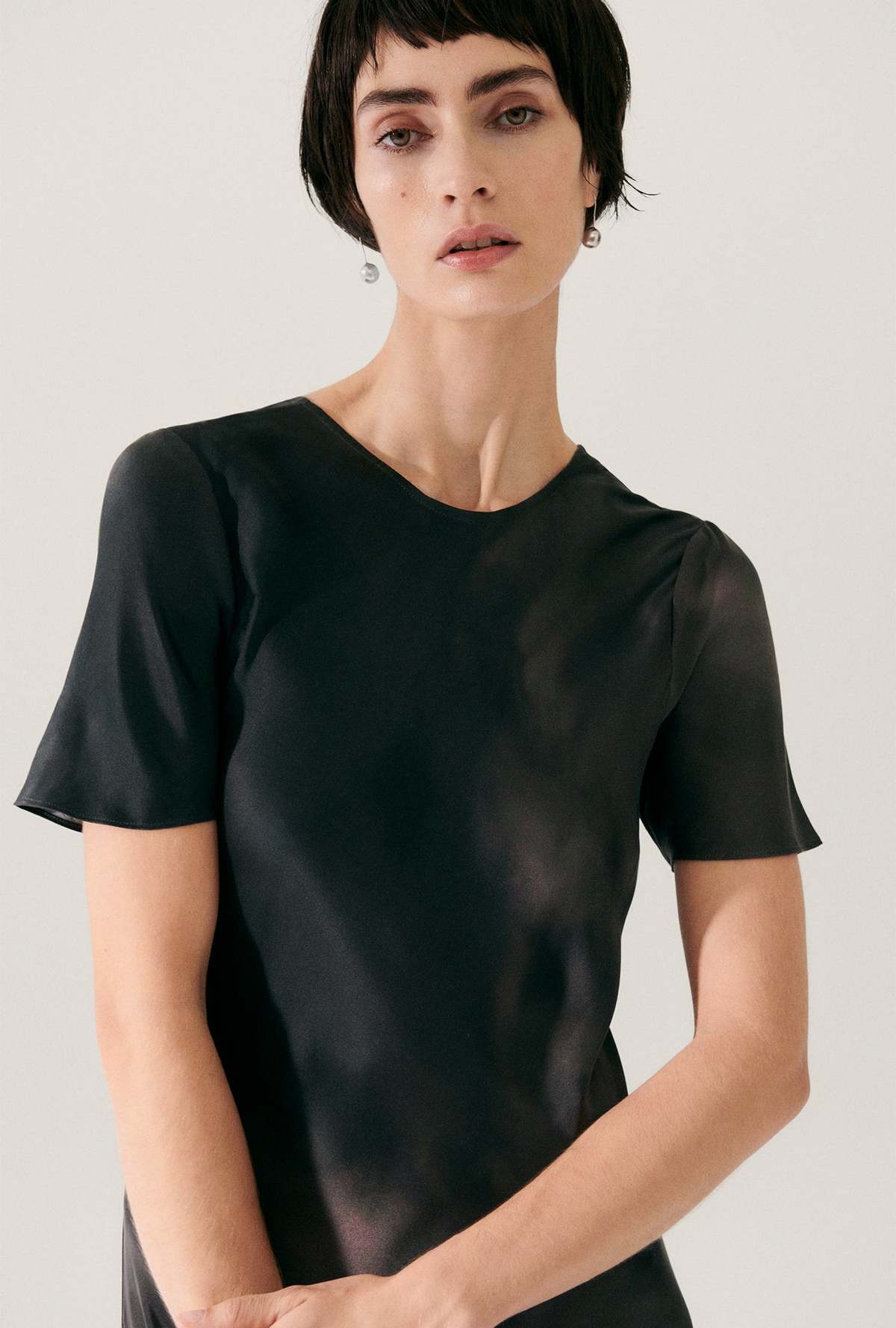 Silk Laundry Short Sleeve Bias Dress - Smoke - Image 4 of 6