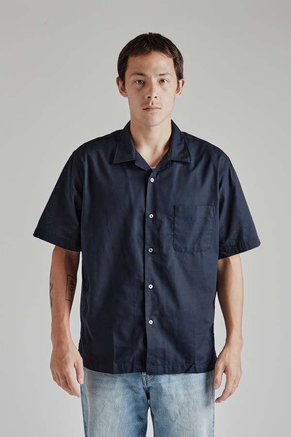 シャツ T/C PanamaWork S/S Shirt    M Nanamica Open Collar Panama S S Shirt - Navy | Garmentory