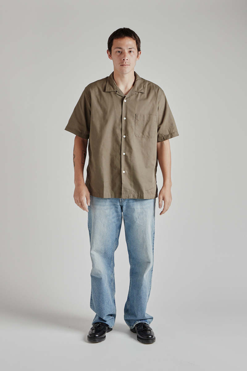 Nanamica Open Collar Panama S S Shirt - Taupe | Garmentory