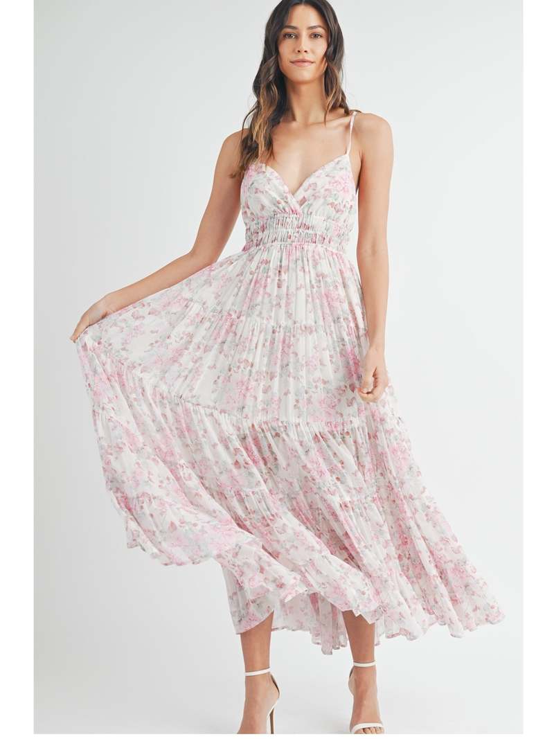 knee length dresses for ladies Lady Black Tie - Molly Maxi Dress - Blue Floral Tiered Dress with Bow