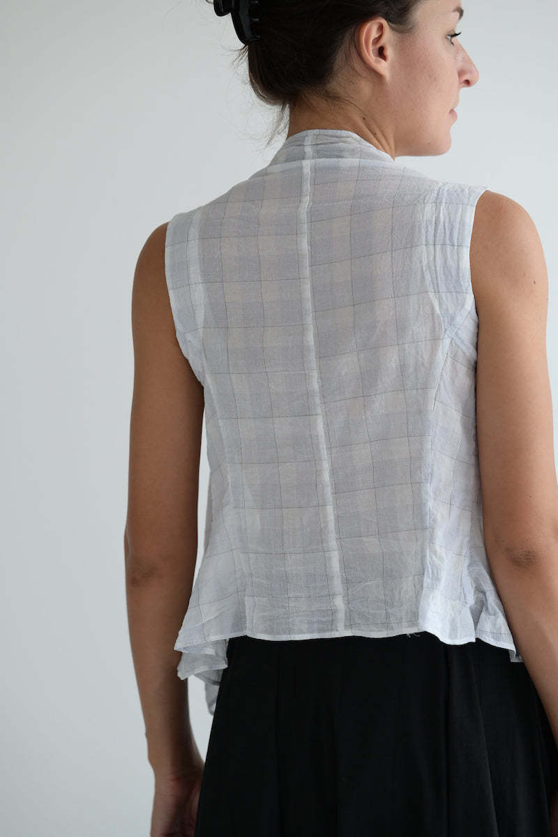 Marc le Bihan Draped Top - White Windowpane Plaid | Garmentory