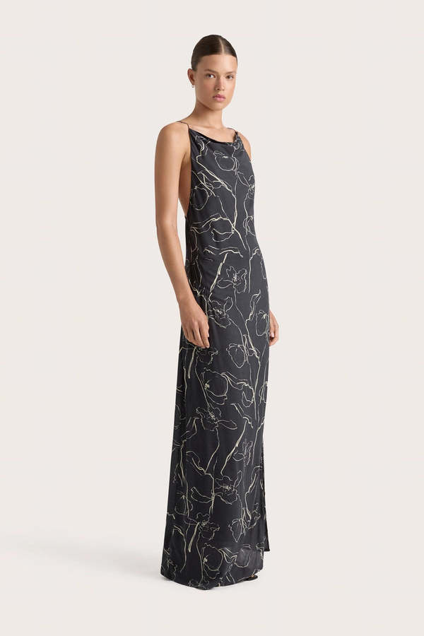black long sleeve floral maxi dress BlackMilk | Fairytale Floral Sheer Bishop Maxi Dress | Blue