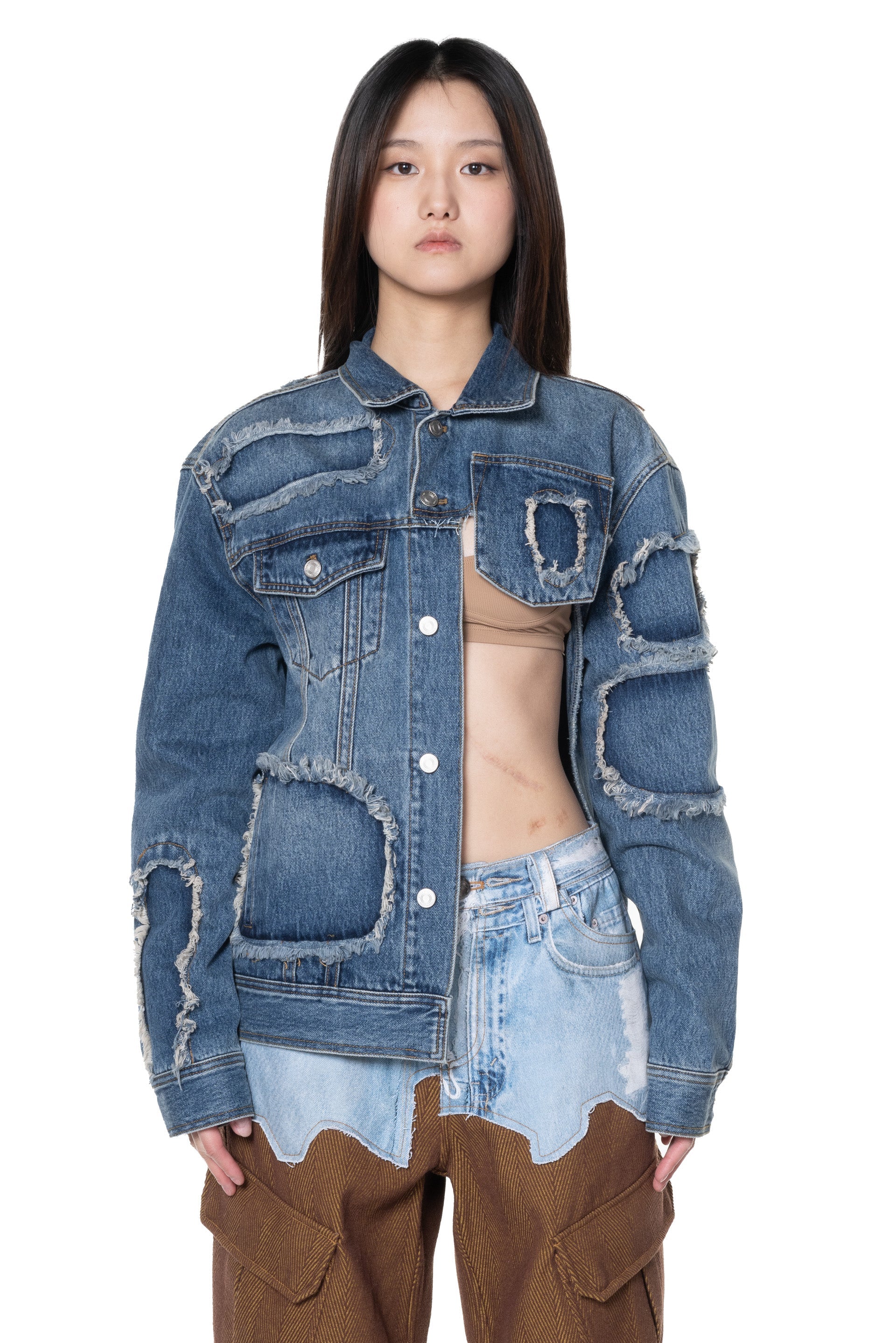 ANDERSSON BELL Daniel Half Cut-Out Denim Jacket | Garmentory