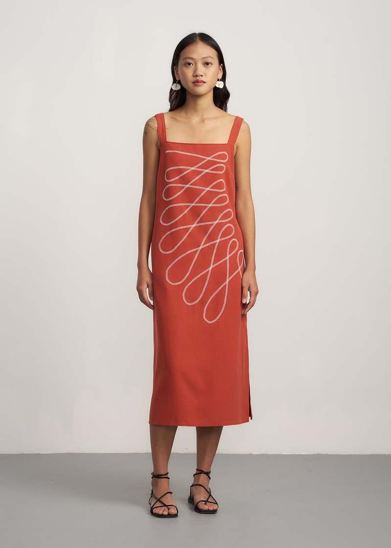 WHM Embroidered Midi Dress - Red | Garmentory WHM Embroidered Midi Dress - Red | Garmentory
