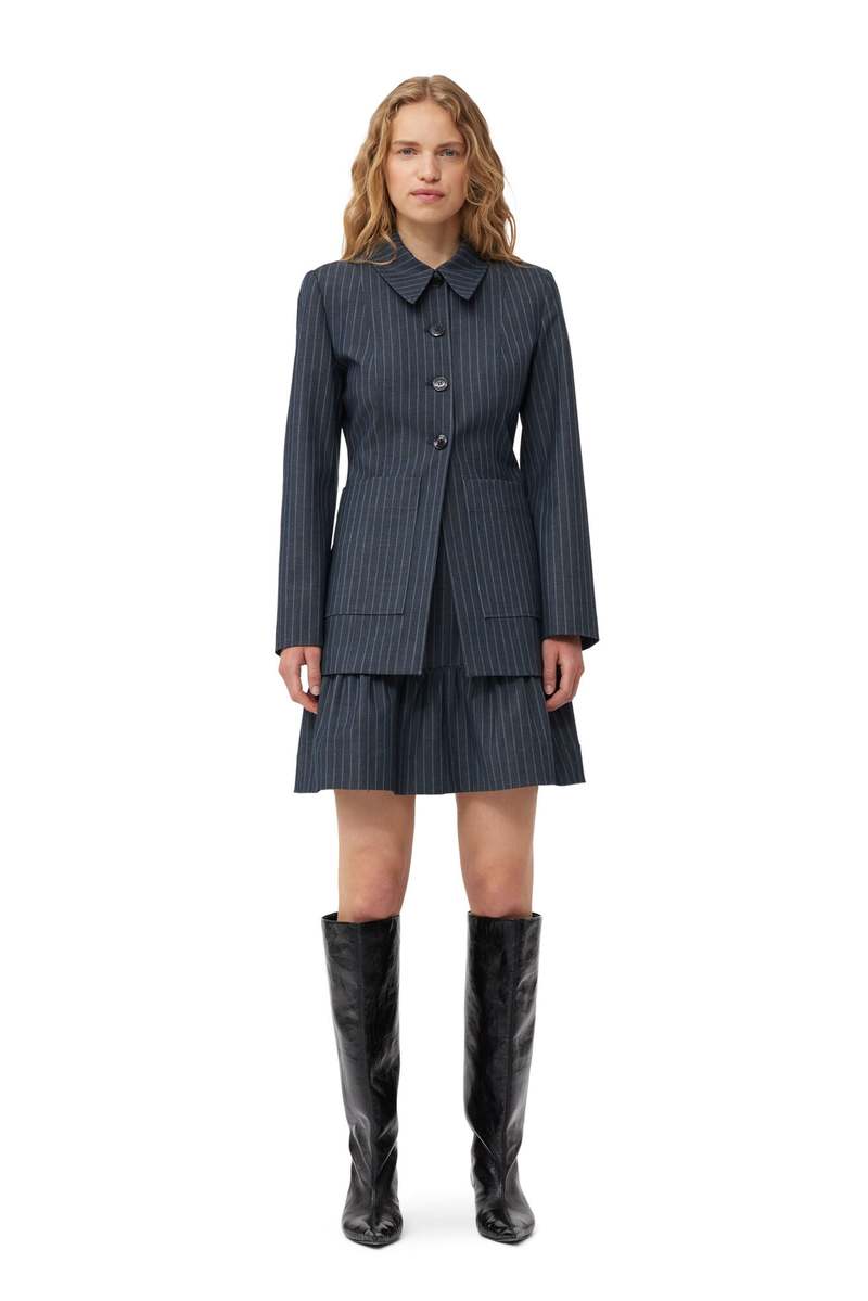 Ganni Stretch Stripe Blazer - Gray Pinstripe | Garmentory