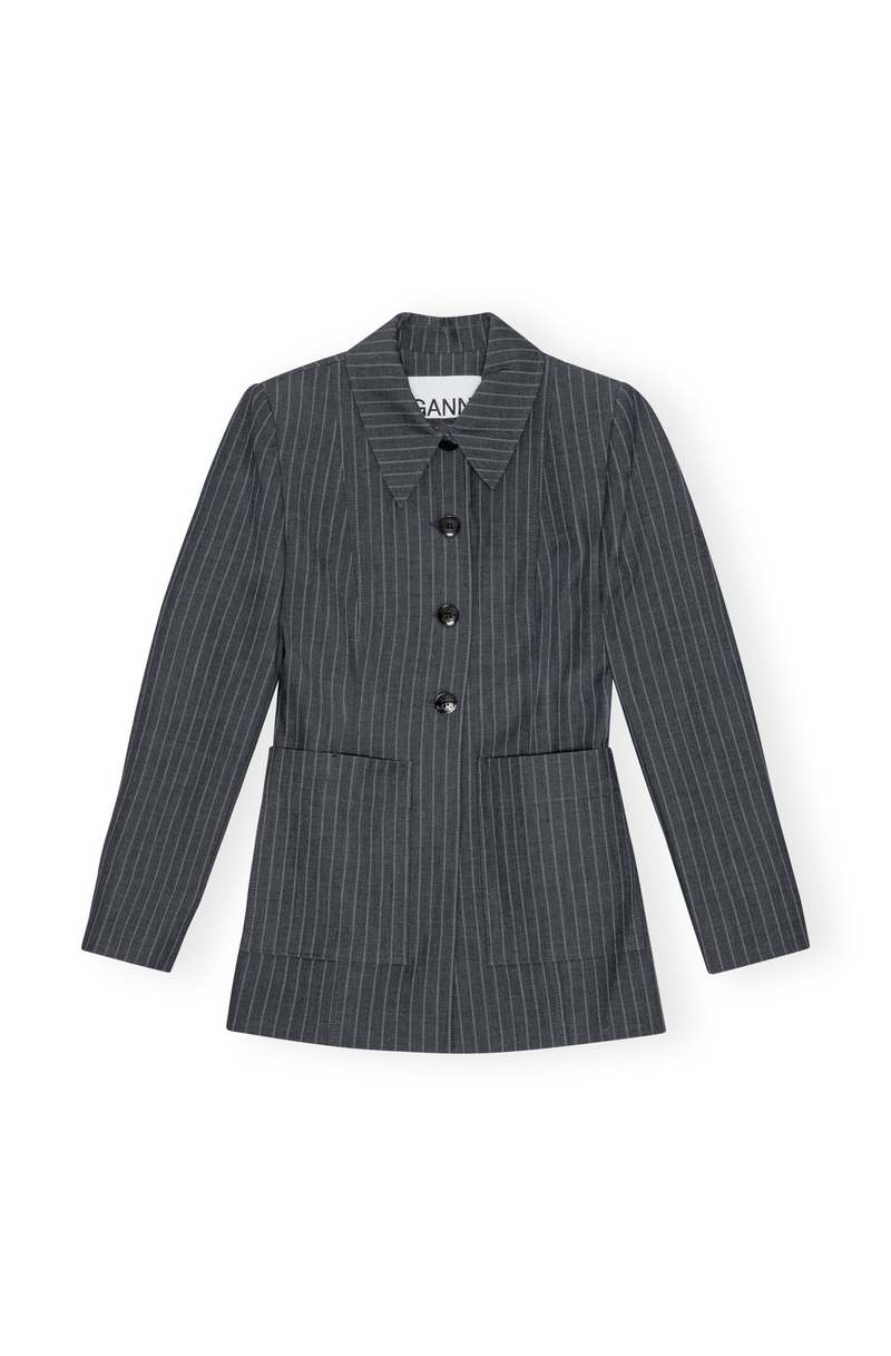 Ganni Stretch Stripe Blazer - Gray Pinstripe | Garmentory