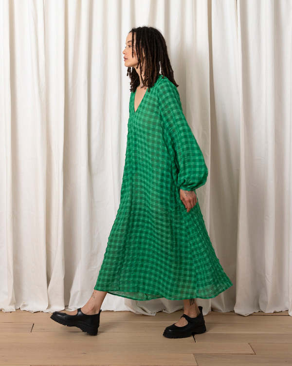 zara green gingham dress Organic Button Flutter Dress main image 0