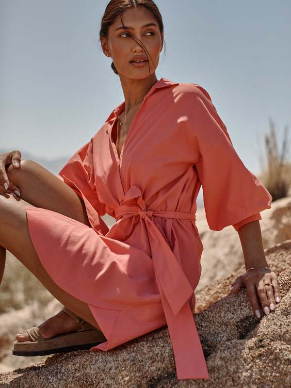 Brochu Walker Kate Belted Dress - Bright Coral | Garmentory
