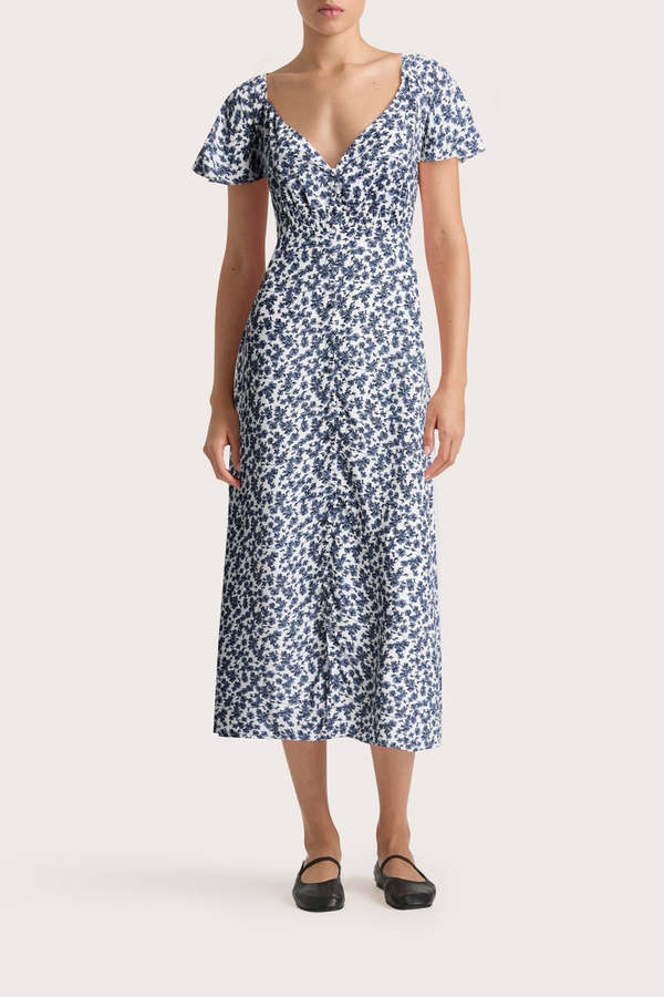 navy satin bardot lapel detail wrap midi dress Martine Off-The-Shoulder Midi Satin Formal Dress