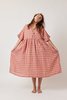 Amente Drop Sleeve Loose Fit Linen Dress - Gingham - Thumbnail 1