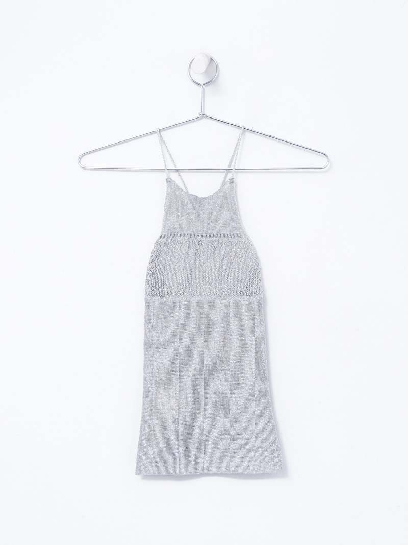 paloma wool 花柄ストライプ ベアトップ グレー MUFI-Sleeveless striped top with hook-and-eye closure