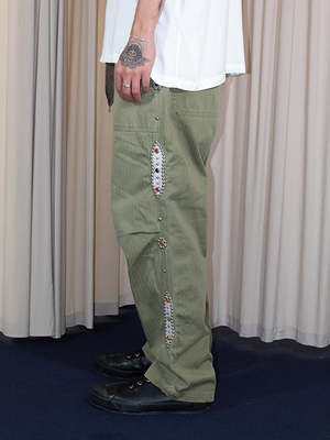 Kapital Herringbone Easy Baker Studs Remake Pants - Khaki | Garmentory