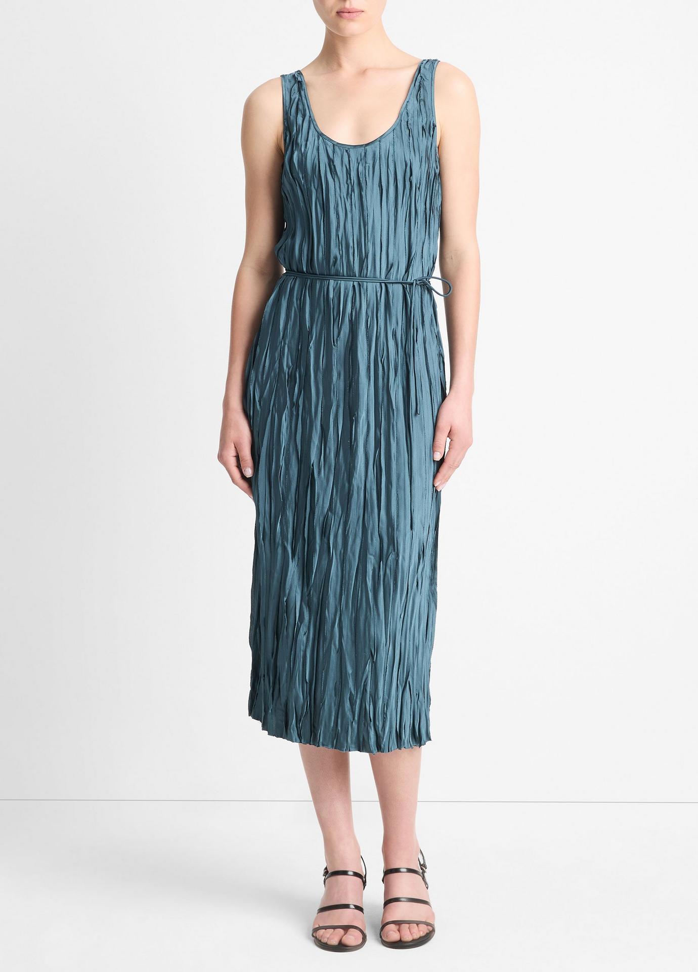 Vince Crushed Satin Bias Tank Dress - Marine | Garmentory