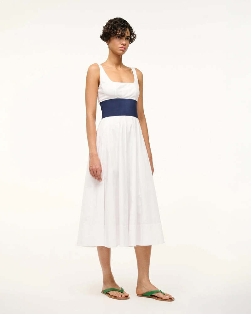 Staud Rig Dress - White/Navy | Garmentory