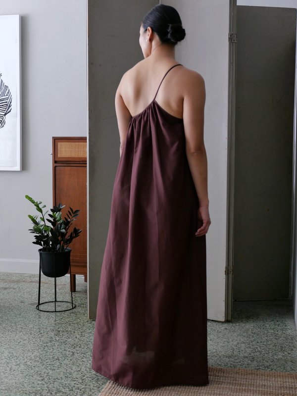 matteau gathered lace up dress in burgundy Voluminous One Shoulder Halter