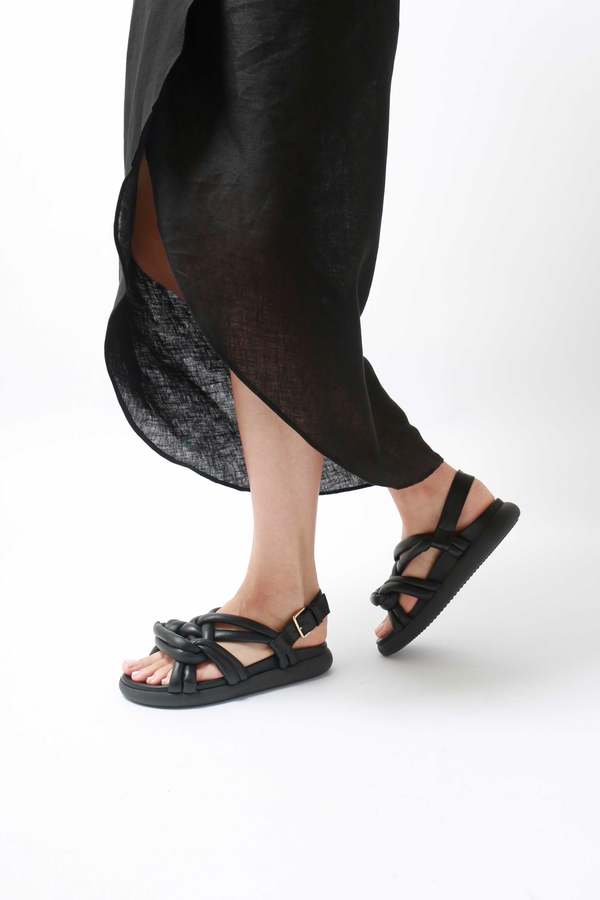Souliers Martinez Telva Leather Sandal - Black