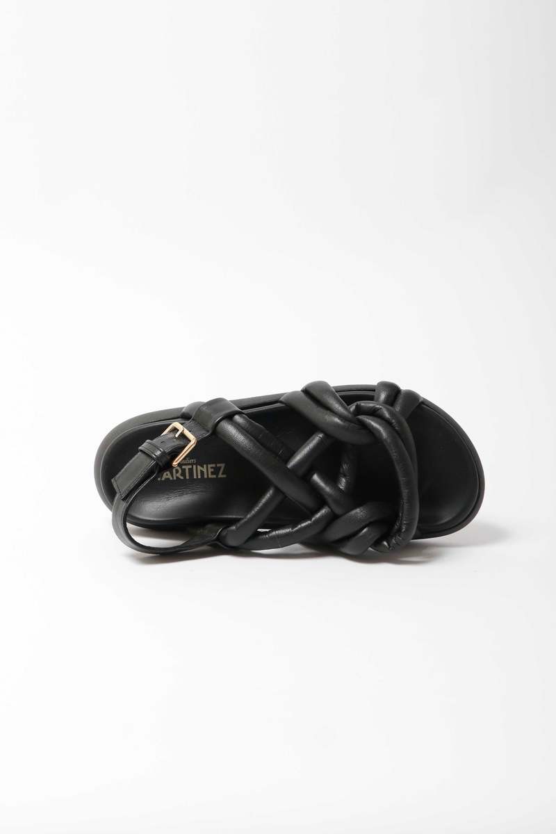 Souliers Martinez Telva Leather Sandal - Black