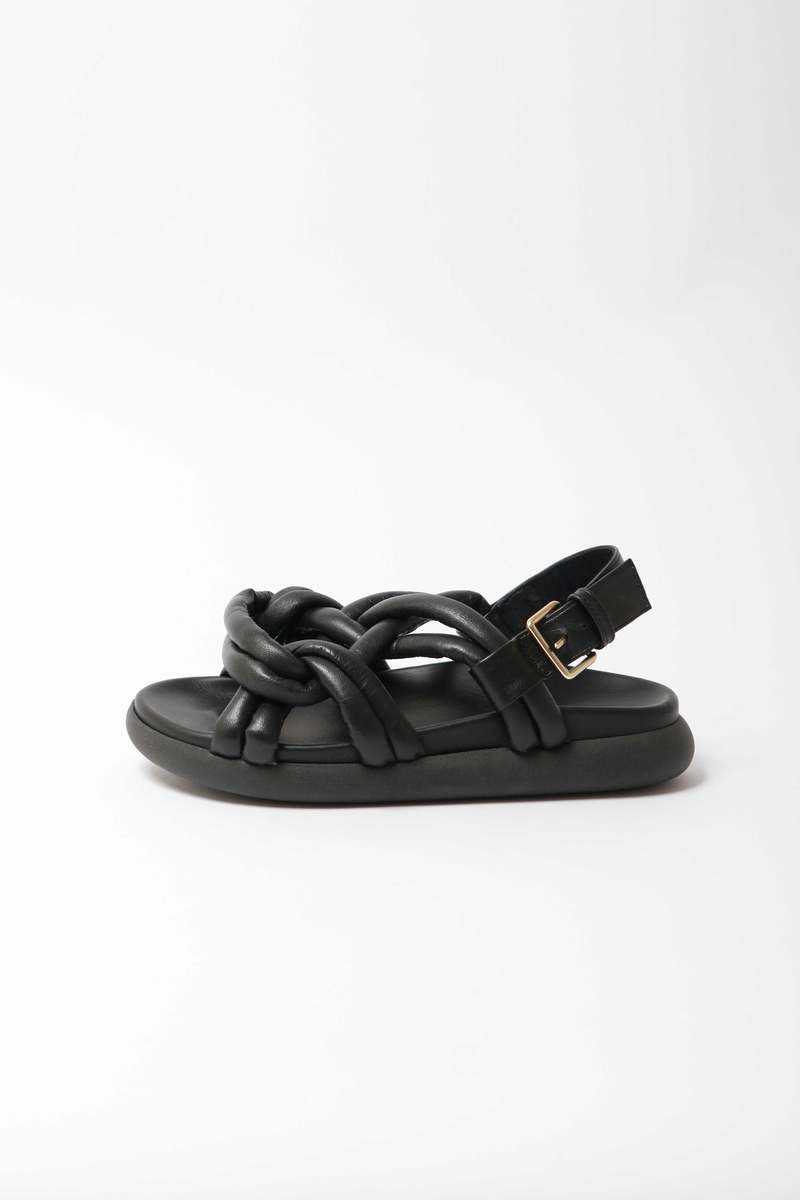 Souliers Martinez Telva Leather Sandal - Black