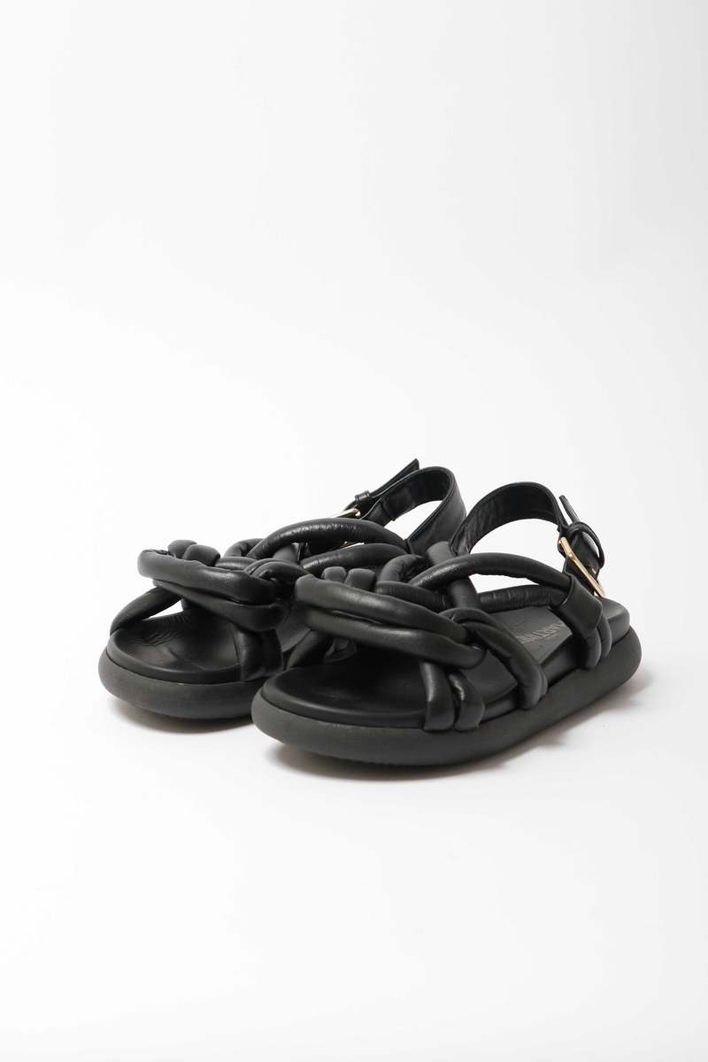 Souliers Martinez Telva Leather Sandal - Black
