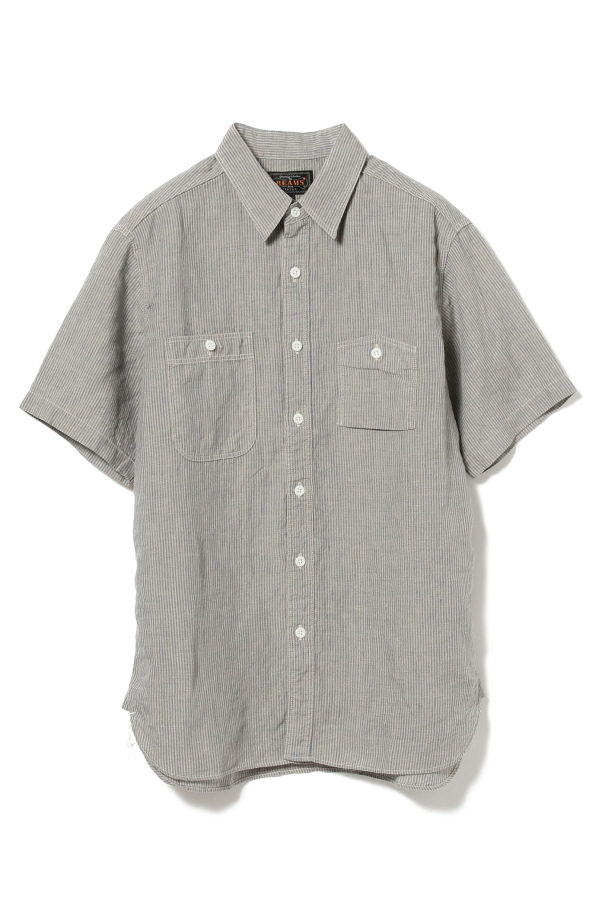 Beams Plus Work Short Sleeve Linen Shirt - Stripe