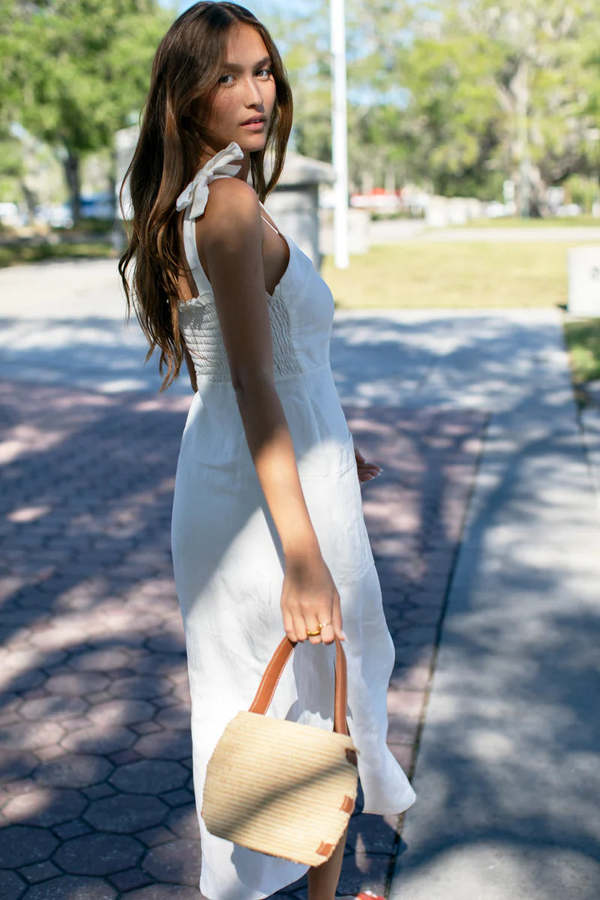 cotton linen plus size dresses White Casual Linen Plus Size Summer Maxi Dresses 1640 XL / White main image 1