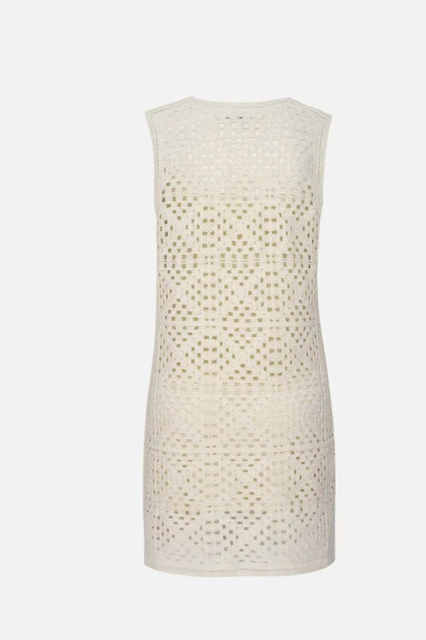 frame crochet shift dress FRAME Women's The Crochet Tide Dress | Dawn | Denim
