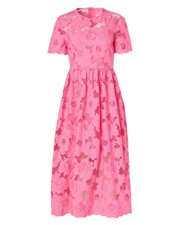 Self-Portrait Pink Cotton Lace Midi Dress - Pink | Garmentory