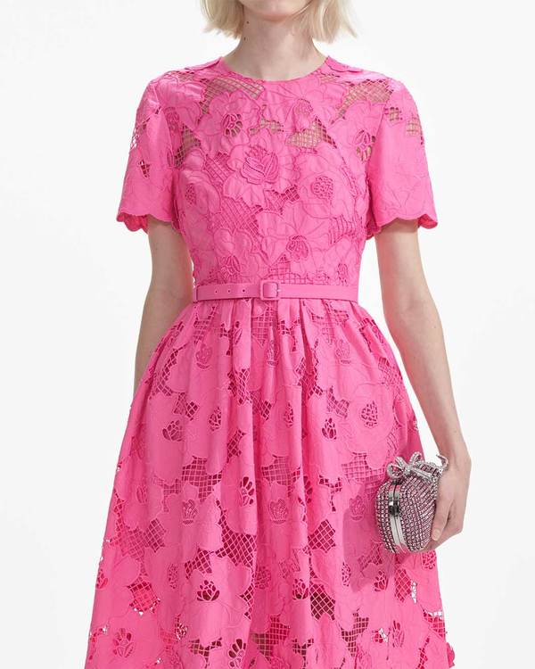 Self-Portrait Pink Cotton Lace Midi Dress - Pink | Garmentory