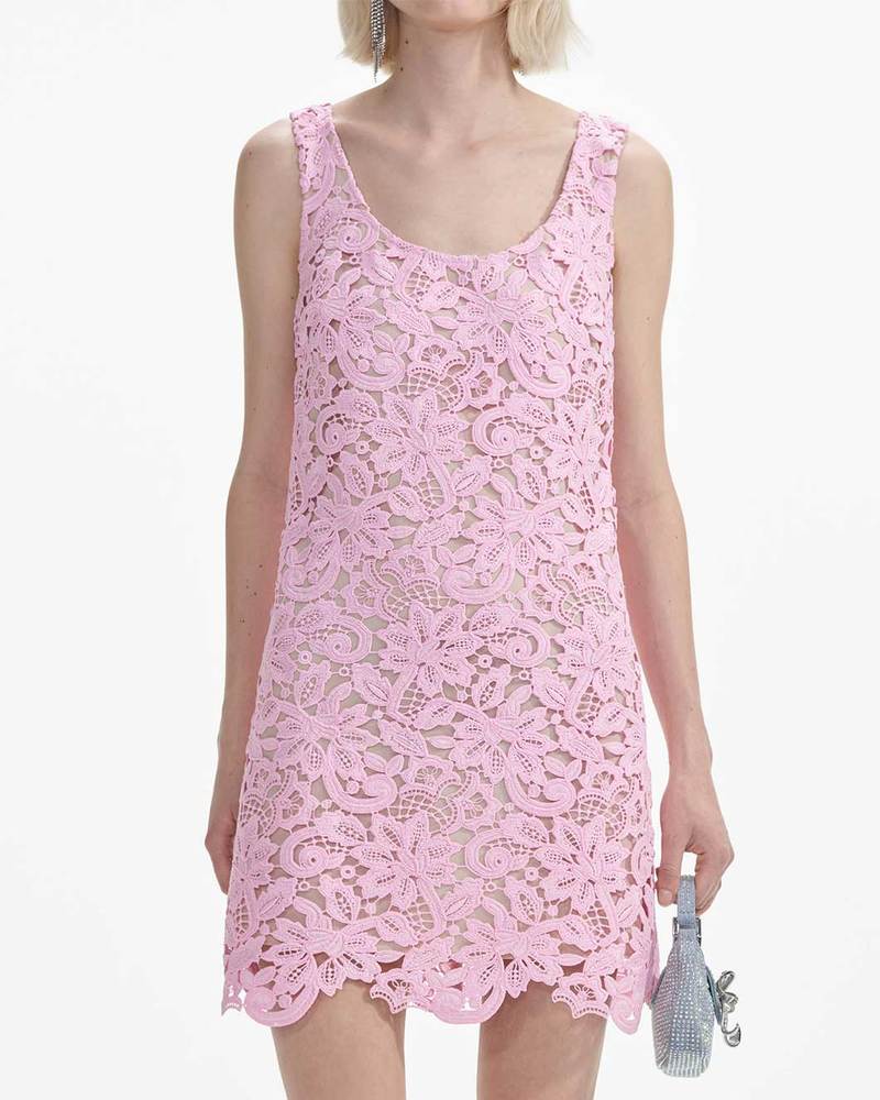 Self-Portrait Pink Floral Lace Mini Dress | Garmentory
