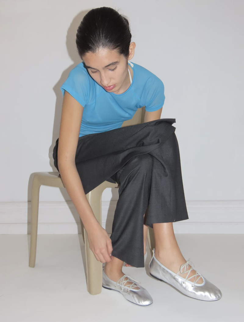 バレエシューズ Paloma Wool Women's PINA Canvas Ballerina Shoes Silver Paloma Wool Pina Lace-Up Ballet Flat - Silver | Editorialist