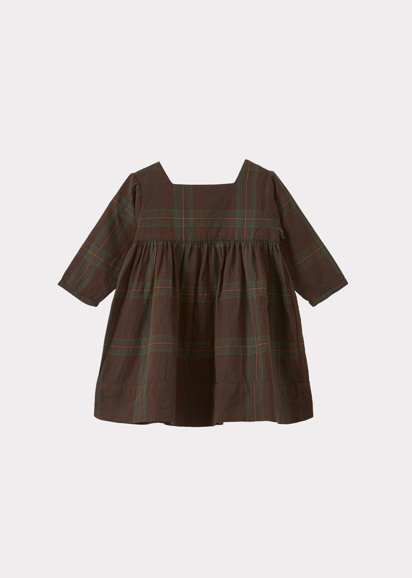 KIDS Caramel Earth Baby Cotton Dress - Brown/Green Tartan | Garmentory