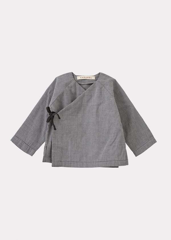 Kids Caramel POCHARD BABY WRAP CARDIGAN - BLACK MICRO CHECK