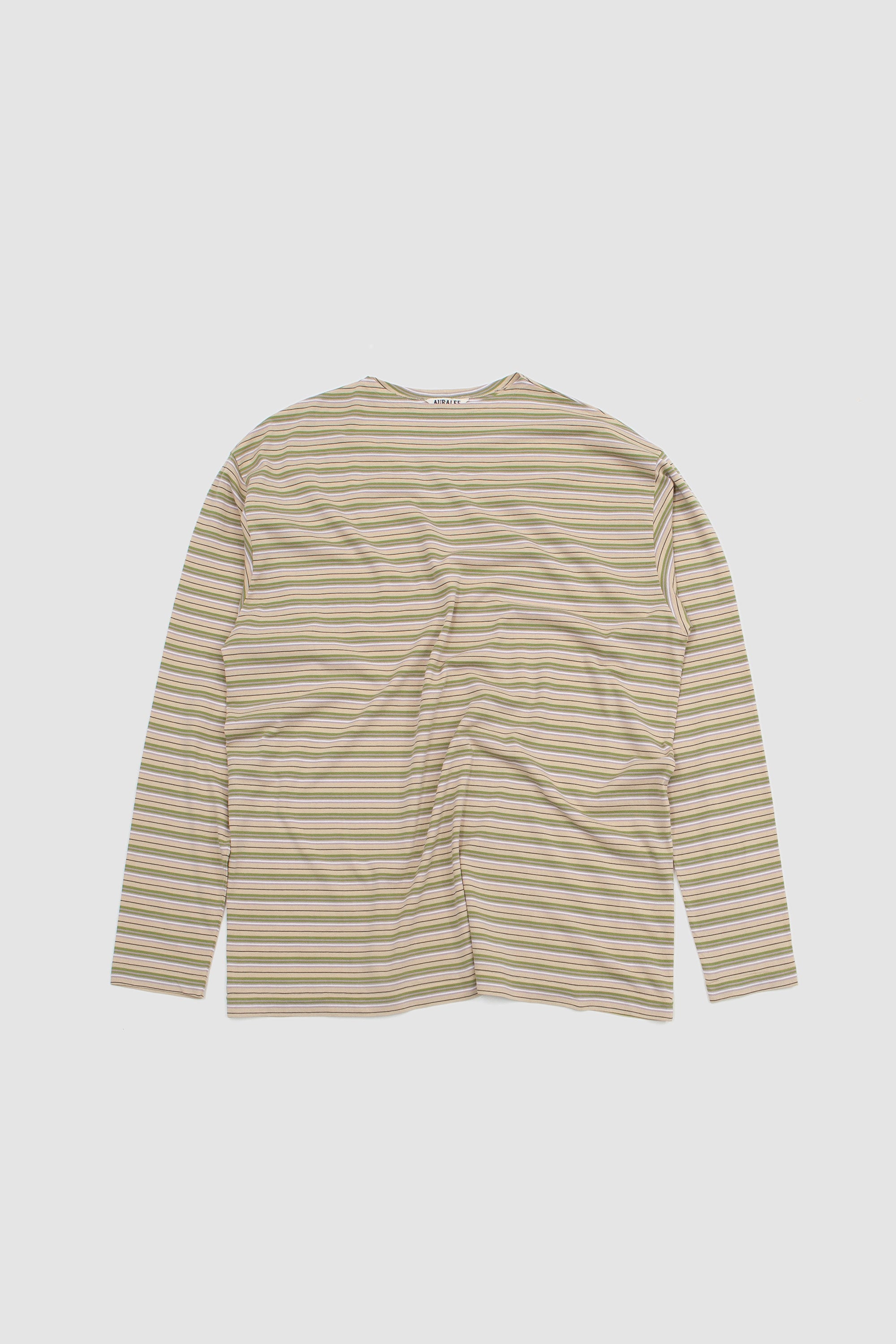 トップス AURALEE Border Boat Neck L/S Tee Cotton-Silk-Border-Boat-Neck-
