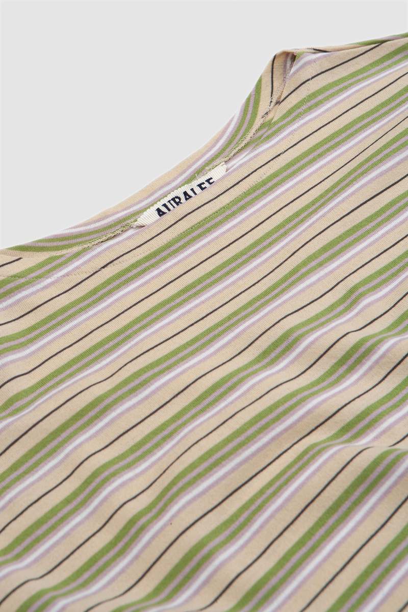 Auralee Cotton/Silk Border Boat Neck LS Tee - Beige | Garmentory