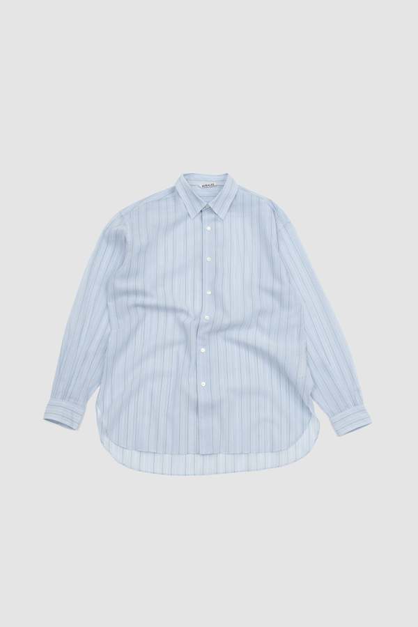 Auralee Finx Organdy Stripe Shirt - Light Blue | Garmentory