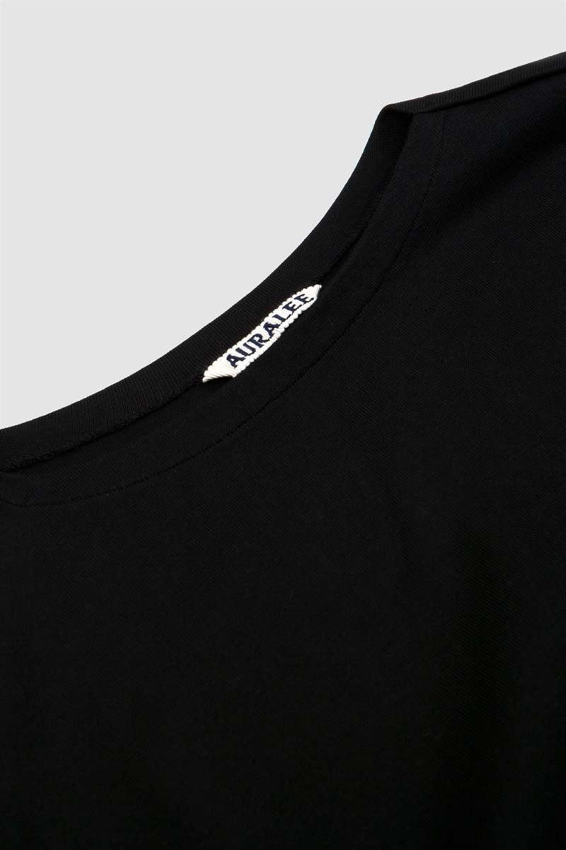 Auralee Luster Plaiting Narrow Boat Neck Tee - Black