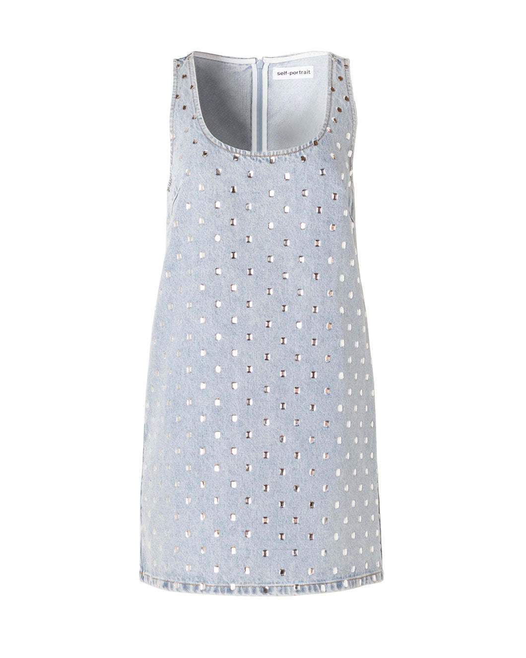 white christmas dresses Denim Crystal Trim Mini Dress – self-portrait main image 0