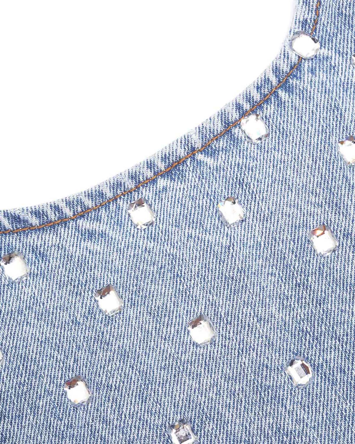 self-portrait square rhinestone denim mini dress Square Rhinestone Denim Mini Dress Club21.com