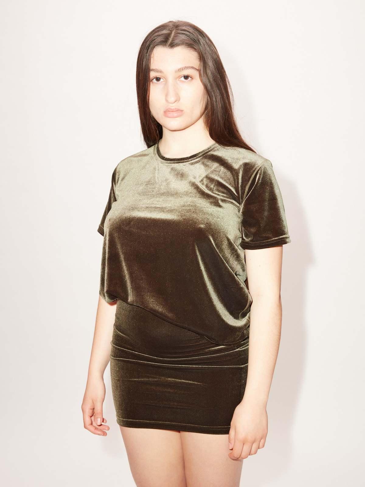 slim fit dress slacks Crushed Green Velvet Dress