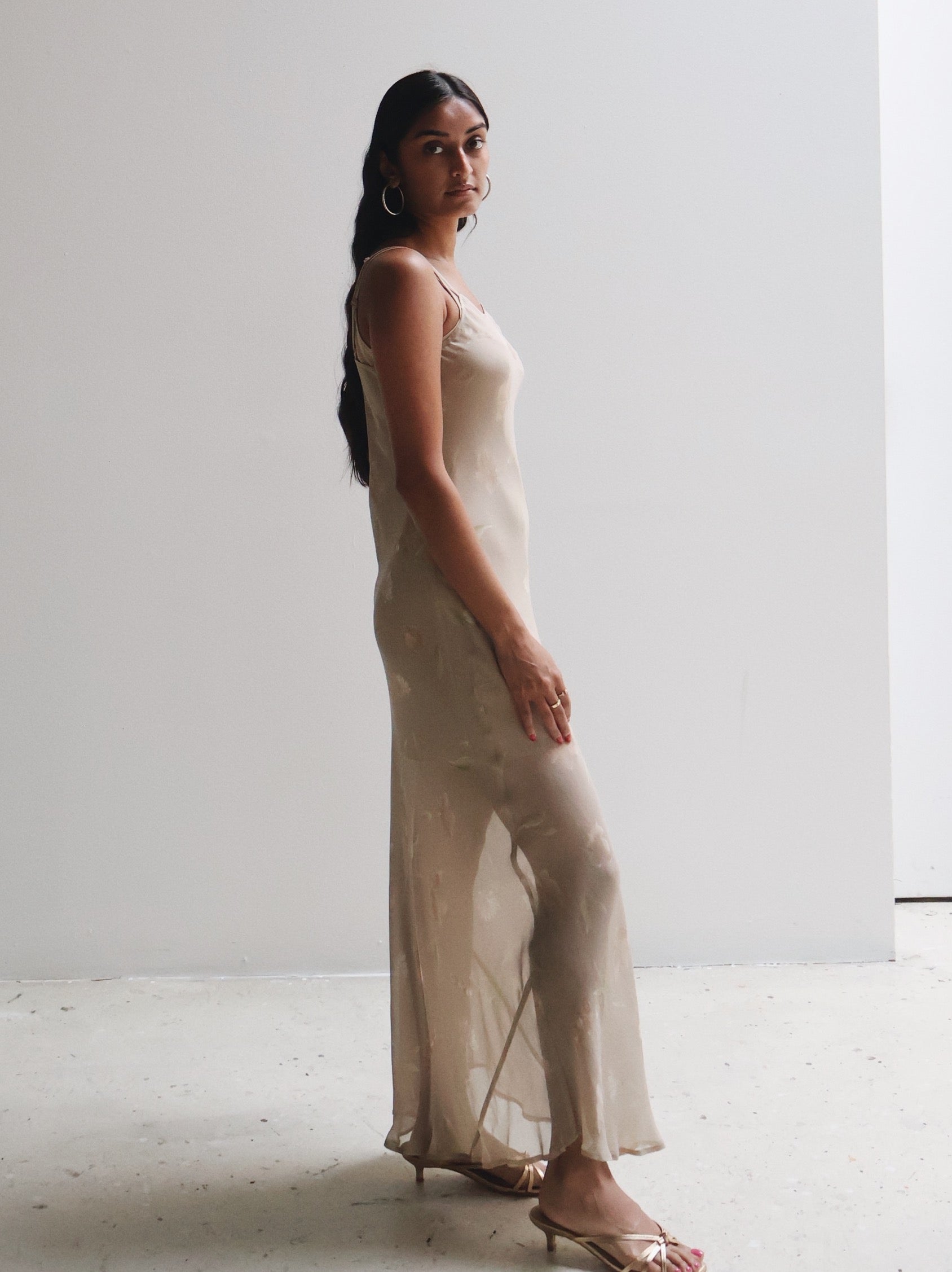 Vintage Express Silk Sheer Floral Maxi Dress - multi | Garmentory