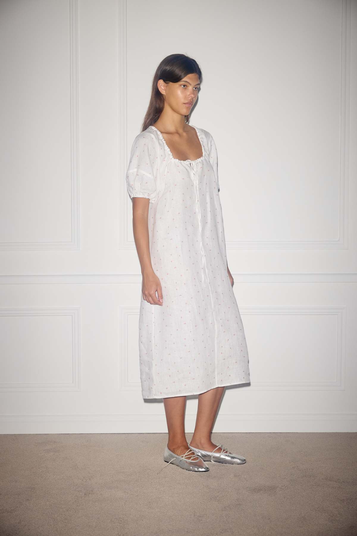 ワンピース Printed Linen and Silk Midi Dress OASIS II38 Linen ELIE SAAB Oasis printed linen midi dress - Enny Monaco