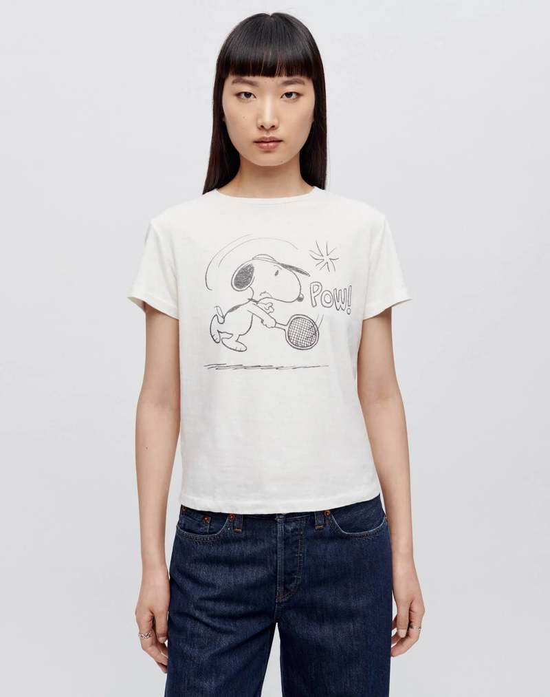 RE/DONE Classic Tee - Snoopy Tennis/Vintage White | Garmentory